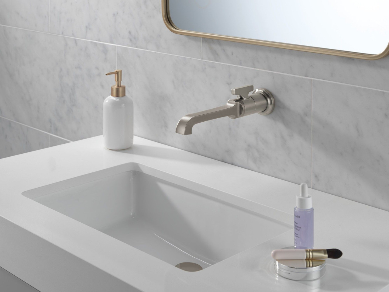 T3589LF-SS-PR-WL Tetra Single Handle Wall Mount Bathroom Faucet Trim, Lumicoat Stainless