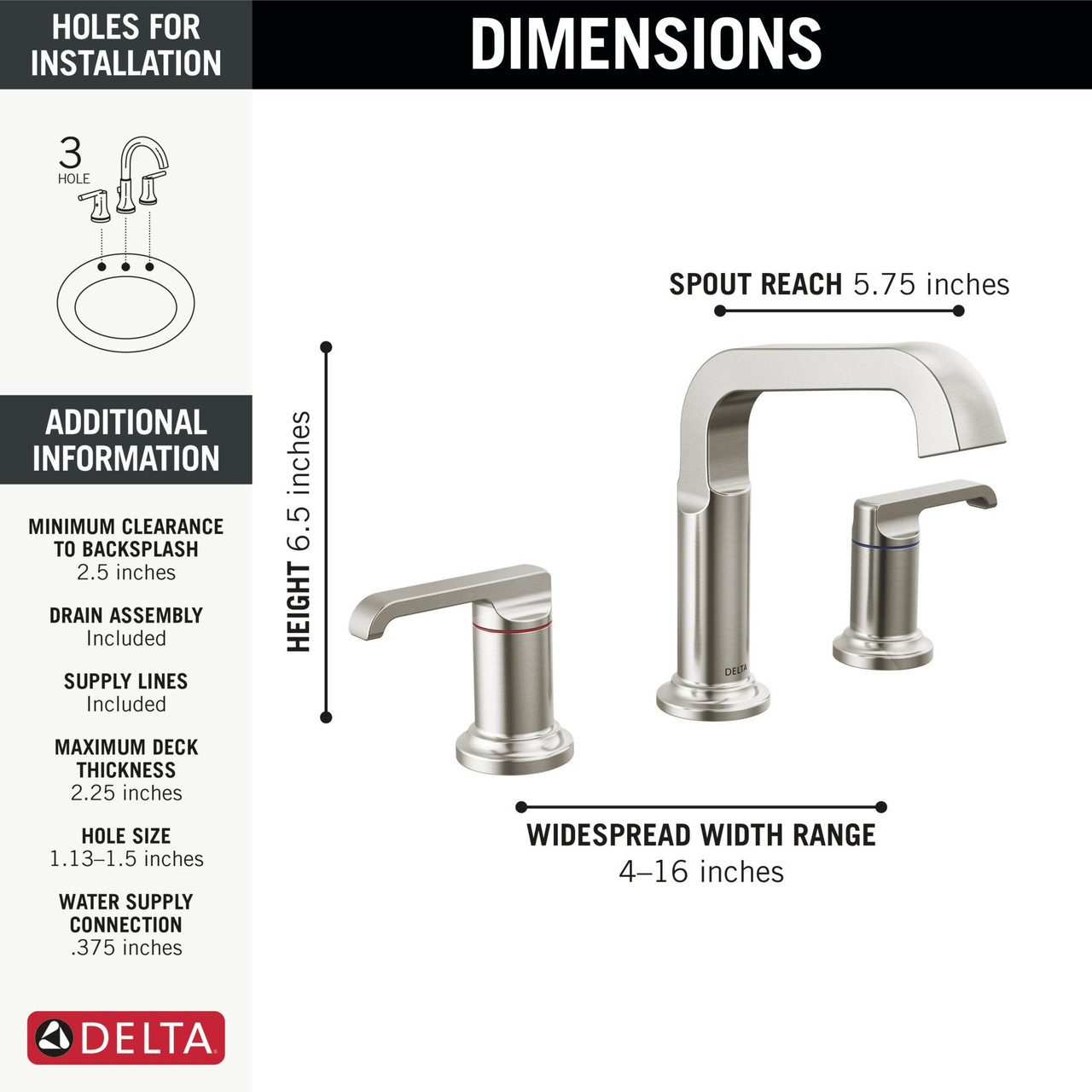 Delta 35589-SS-PR-DST Tetra Two Handle Widespread Bathroom Faucet, Lumicoat Stainless