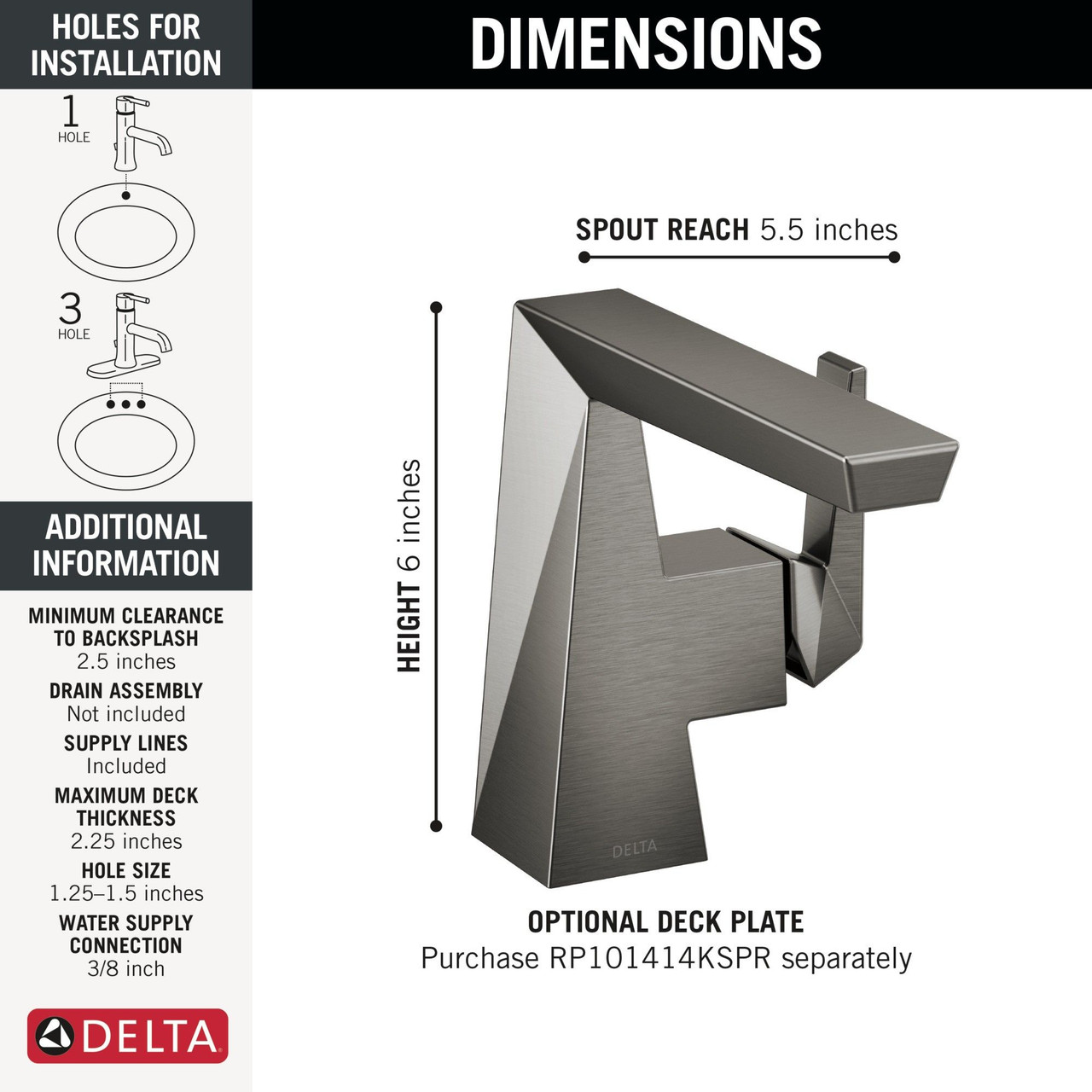 Delta 543-KS-PR-LPU-DST Trillian Single Handle Bathroom Faucet, Lumicoat Black Stainless