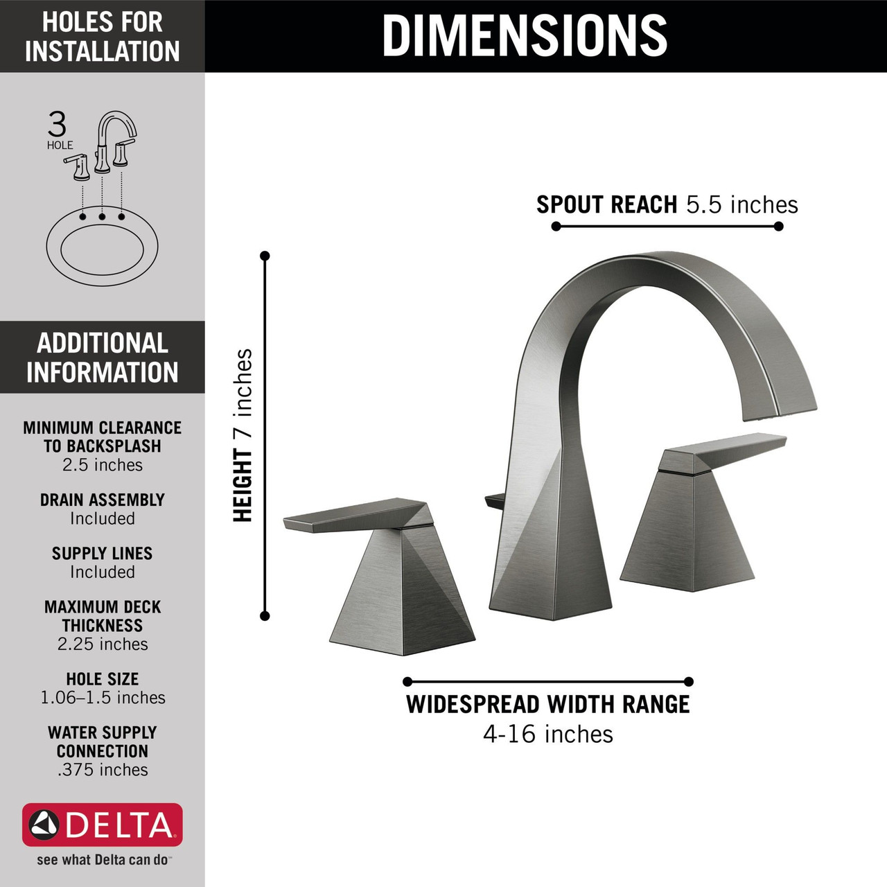 Delta 35546-KS-PR-MPU-DST Trillian Two Handle Widespread Bathroom Faucet, Lumicoat Black Stainless