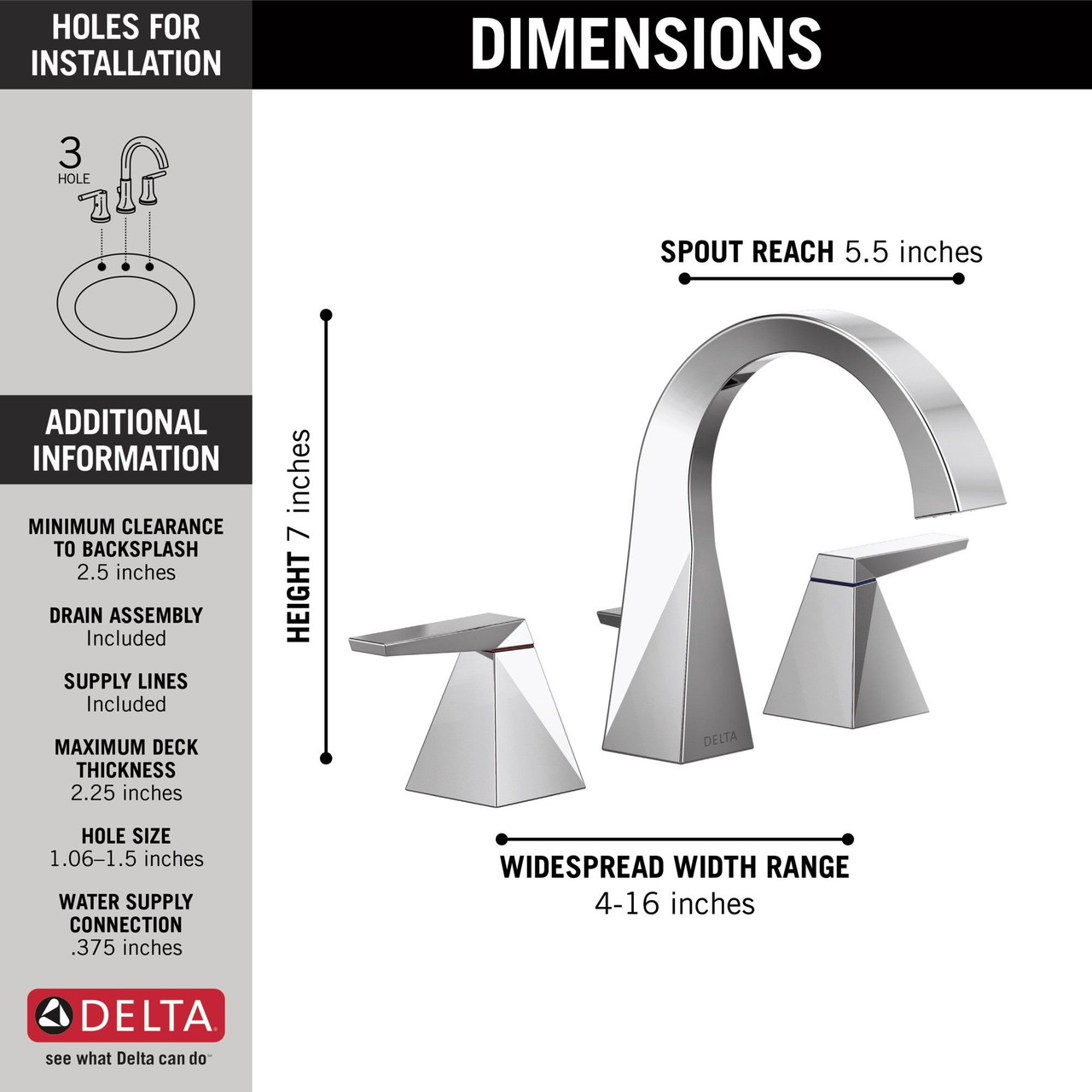 35546-PR-MPU-DST Trillian Two Handle Widespread Bathroom Faucet, Lumicoat Chrome