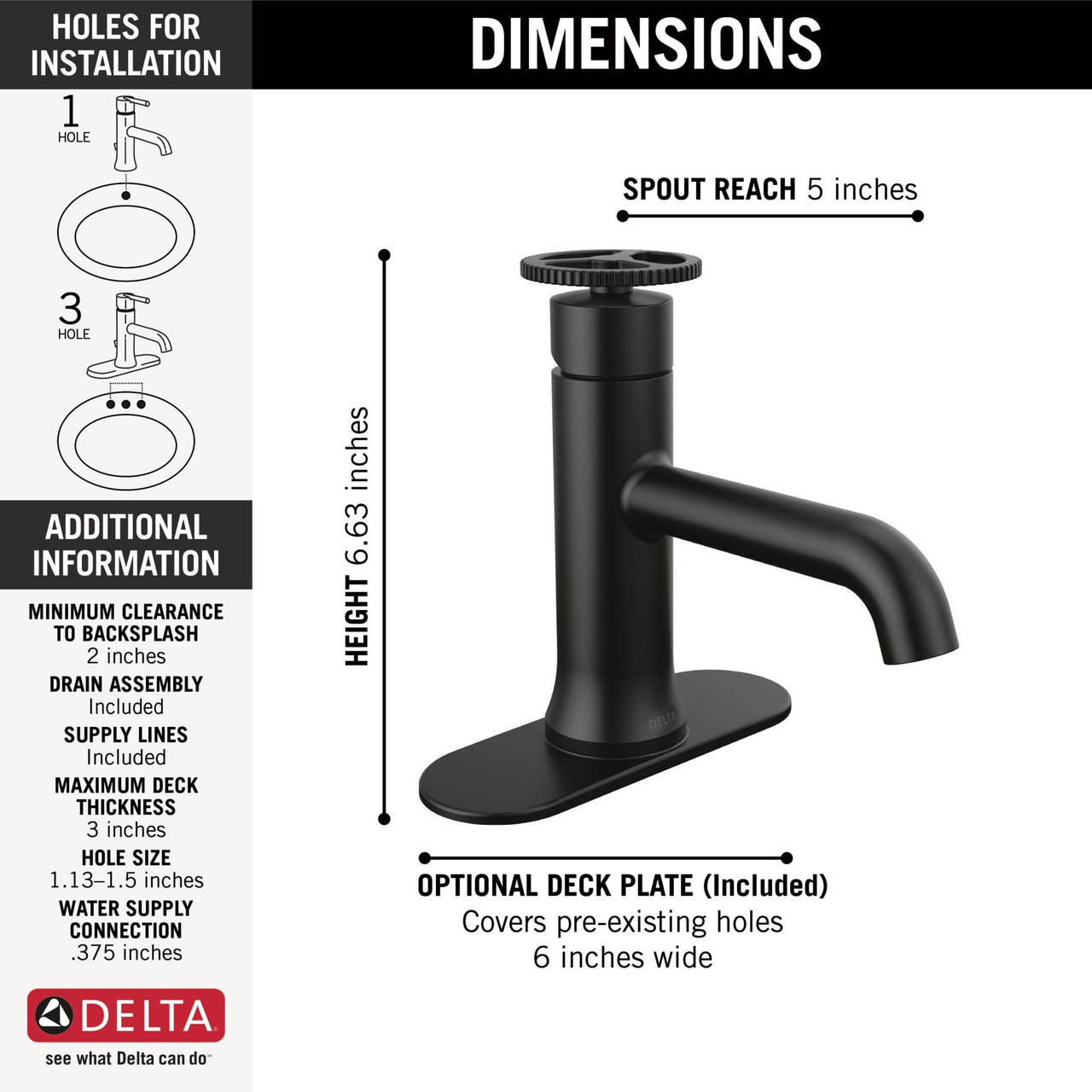 Delta 558-BLMPU-DST Trinsic Single Handle Bathroom Faucet, Matte Black