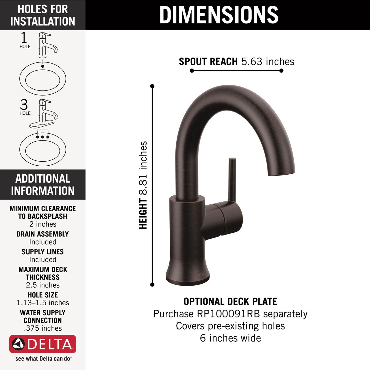 Delta 559HAR-RB-DST Trinsic Single Handle Bathroom Faucet, Venetian Bronze