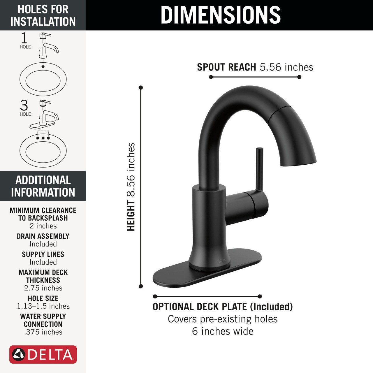 Delta 559HAR-BLPD-DST Trinsic Single Handle Pull Down Bathroom Faucet, Matte Black