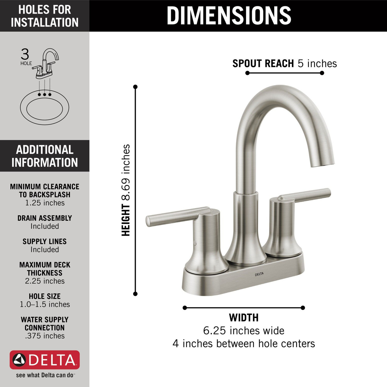 Delta 2559-SSMPU-DST Trinsic Two Handle Centerset Bathroom Faucet, Stainless