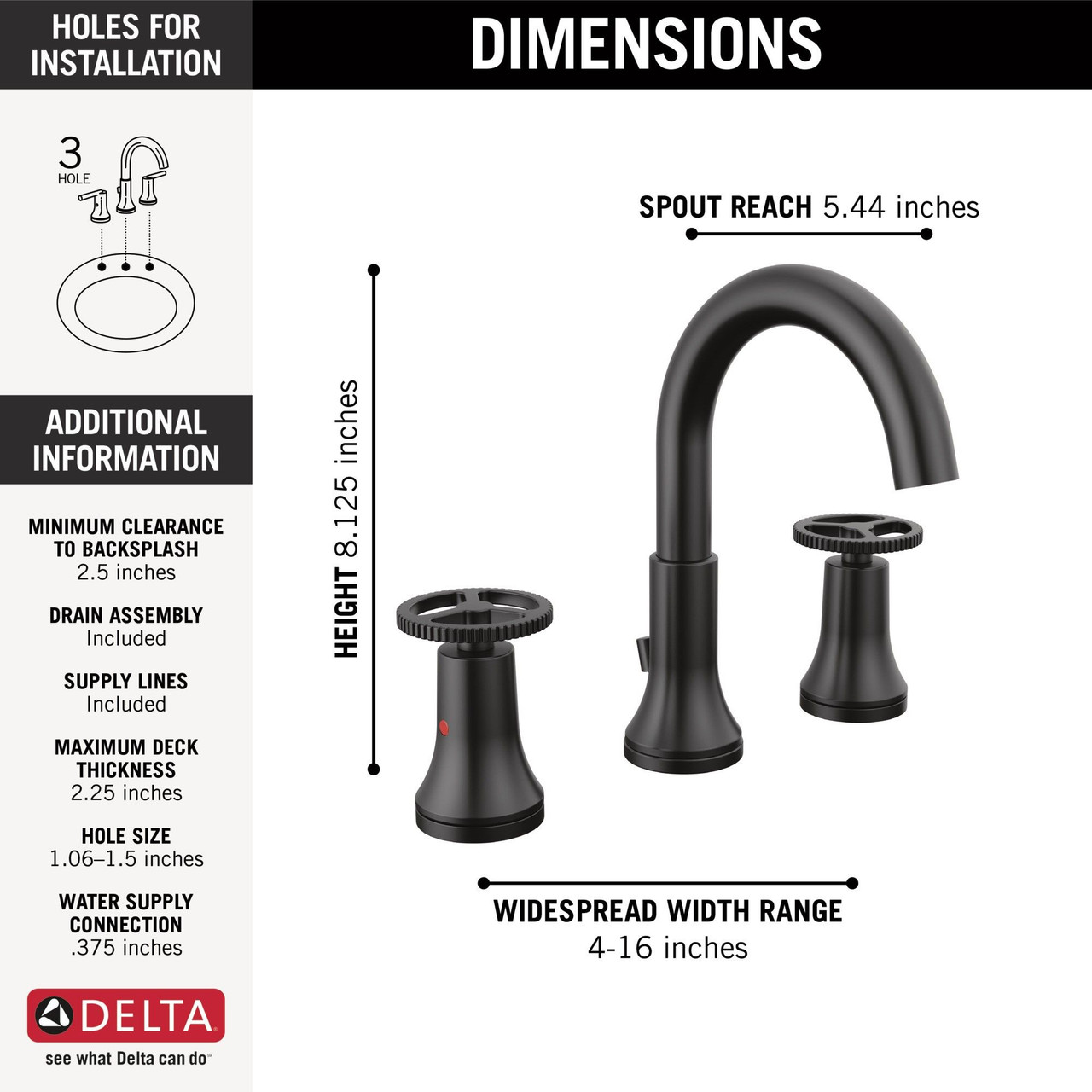Delta 3558-BLMPU-DST Trinsic Two Handle Widespread Bathroom Faucet, Matte Black
