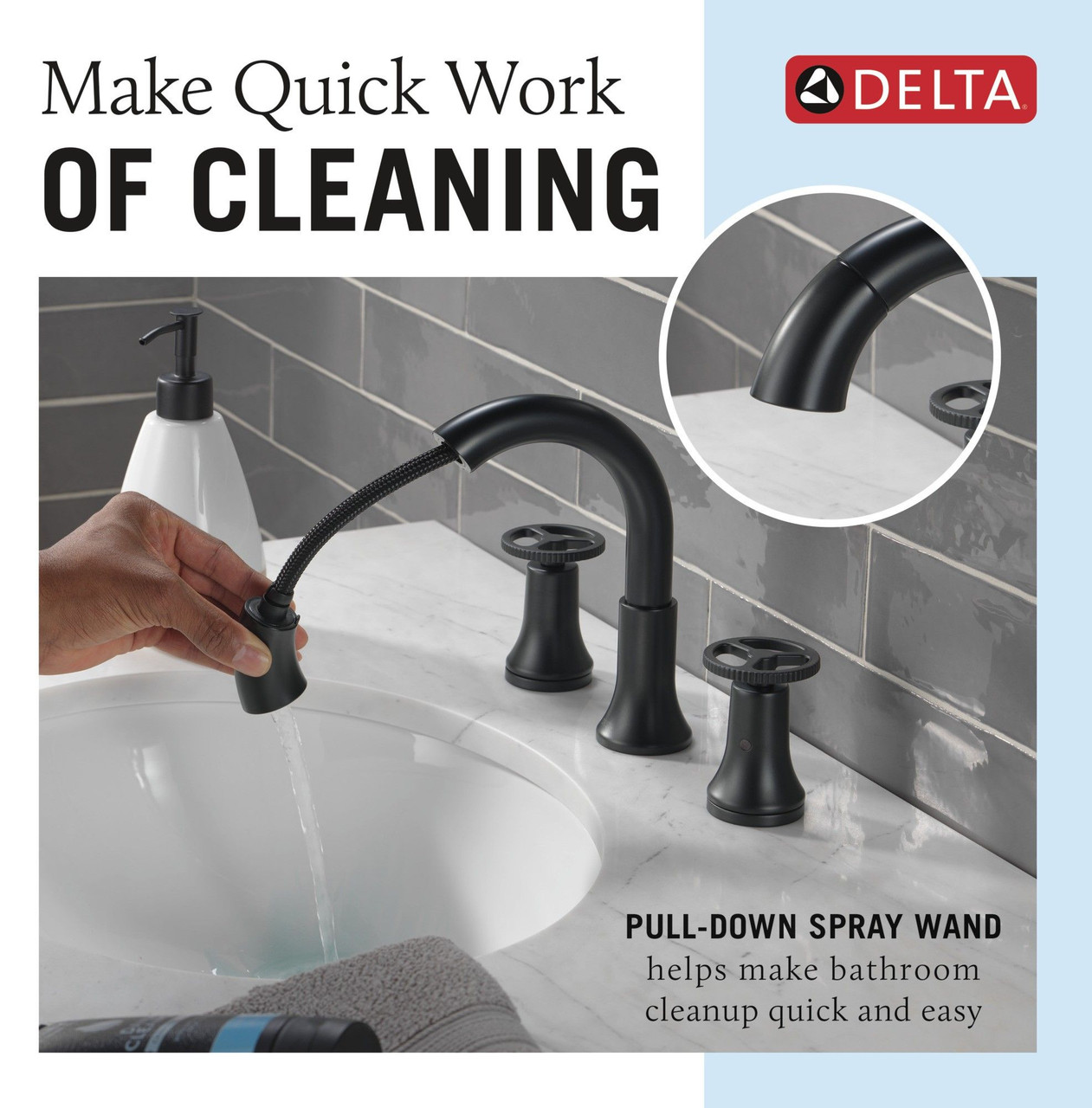 Delta 3558-BLPD-DST Trinsic Two Handle Widespread Pull Down Bathroom Faucet, Matte Black