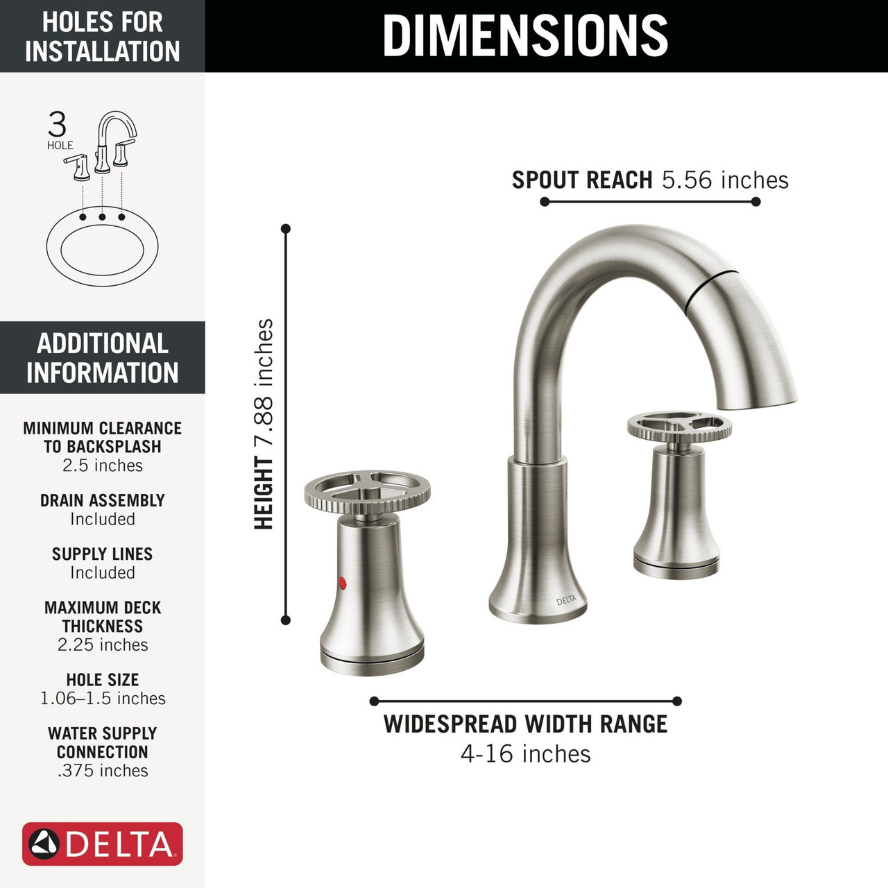 3558-SSPD-DST Trinsic Two Handle Widespread Pull Down Bathroom Faucet, Stainless