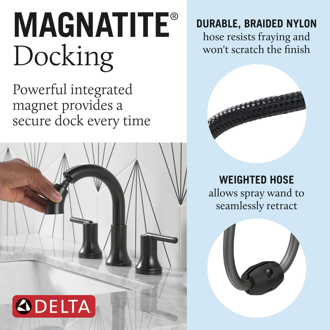 Delta 3559-BLPD-DST Trinsic Two Handle Widespread Pull Down Bathroom Faucet, Matte Black