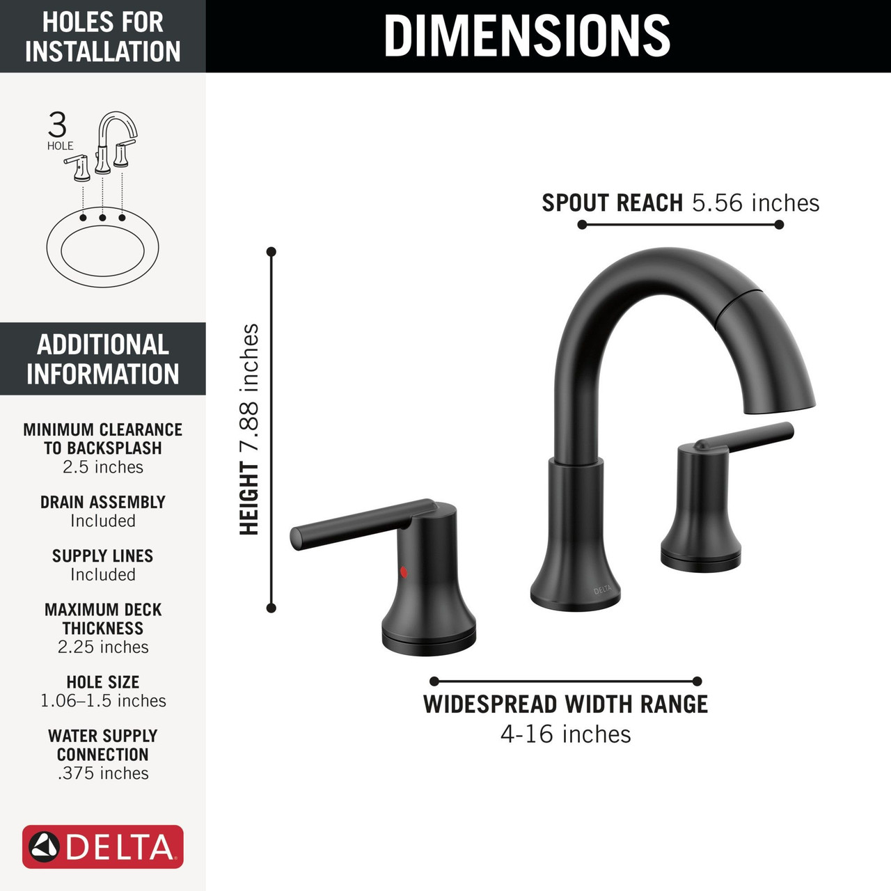 Delta 3559-BLPD-DST Trinsic Two Handle Widespread Pull Down Bathroom Faucet, Matte Black