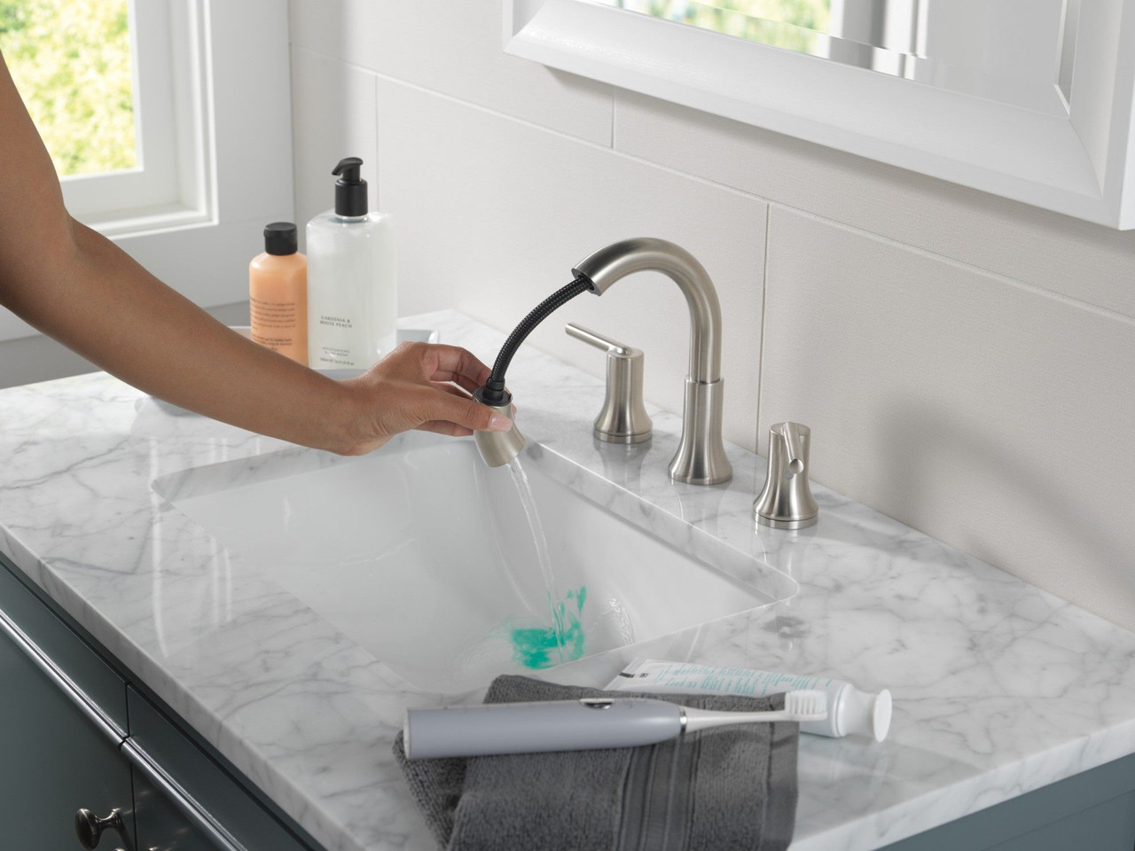 Delta 3559-SSPD-DST Trinsic Two Handle Widespread Pull Down Bathroom Faucet, Stainless