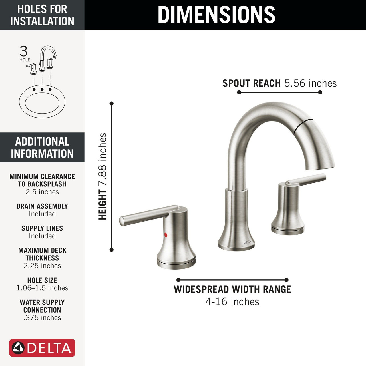 3559-SSPD-DST Trinsic Two Handle Widespread Pull Down Bathroom Faucet, Stainless