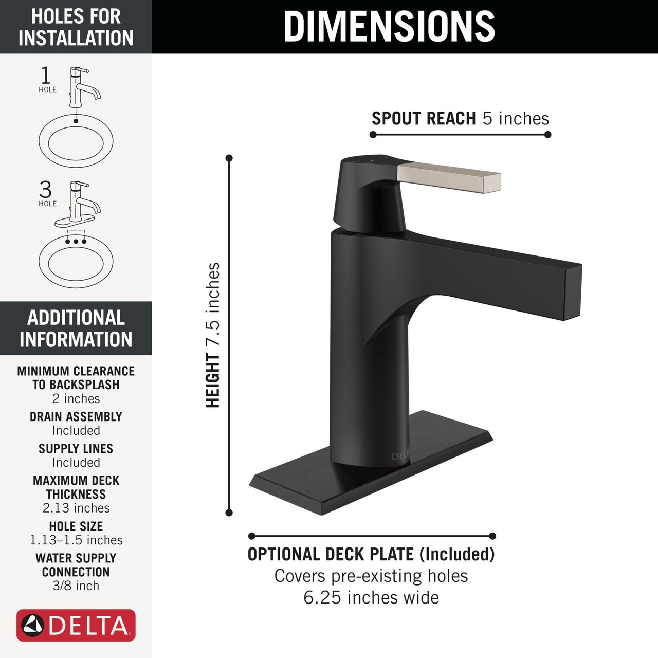 Delta 574-SMMPU-DST Zura Single Handle Bathroom Faucet, Stainless and Matte Black
