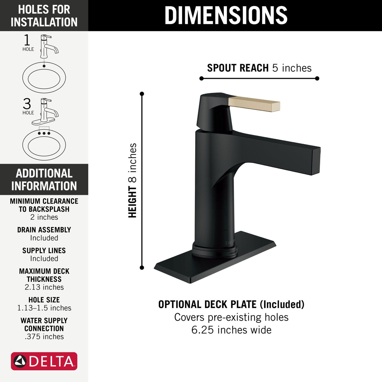 Delta 574T-GZ-DST Zura Single Handle Bathroom Faucet, Matte Black and Champagne Bronze