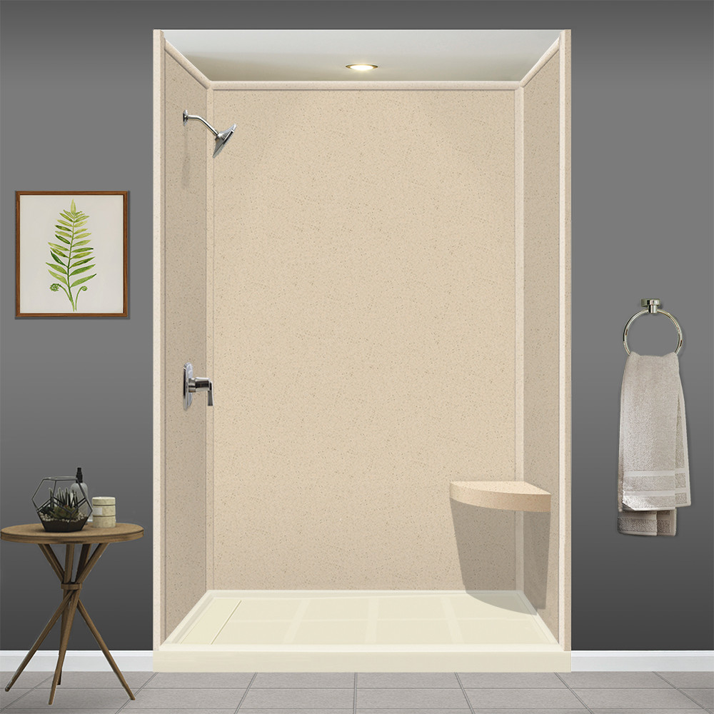 CSSK1414-67 Studio 14-in X 14-in Solid Surface Wall-Mount Corner Shower Seat in Matrix Khaki
