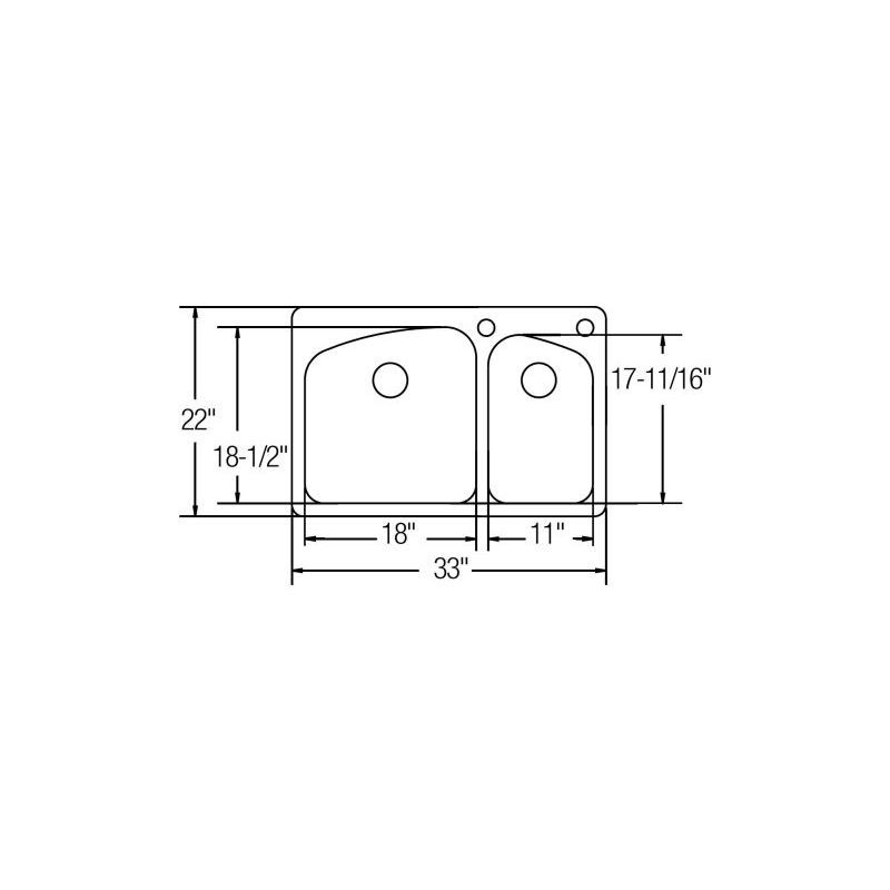33" x 22" x 9" 18 Gauge Stainless Steel 60/40 Double Bowl Dual Mount Sink with Perfect Drain and 1 Faucet Hole in Lustrous Satin