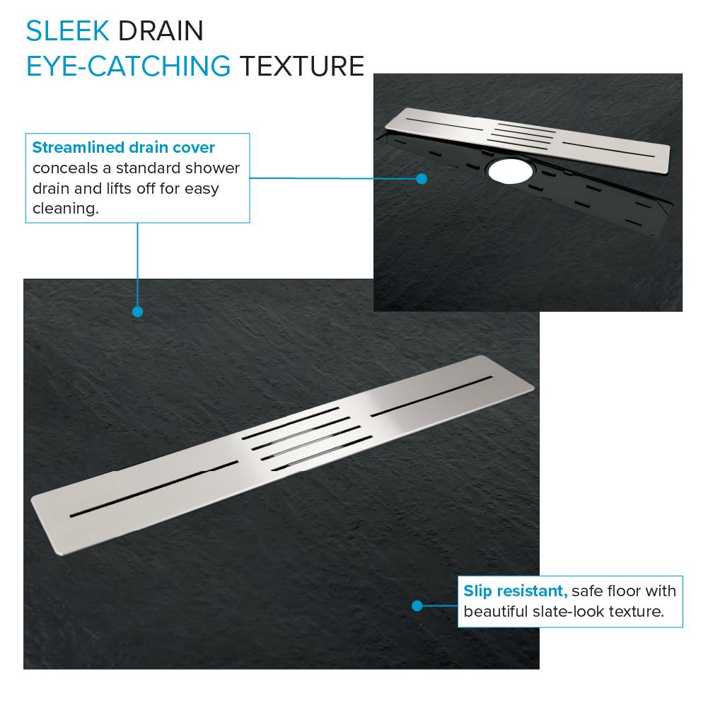 FZST7236C-09 Trimslate 72-in x 36-in Shower Base with Adjustable Single Threshold and Center Drain, Black