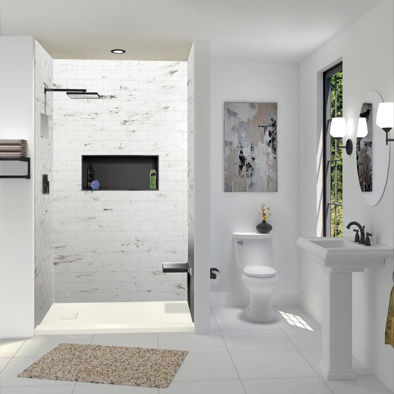 Transolid FZST7236-32 Trimslate 72-in x 36-in Shower Base with Adjustable Single Threshold and End Drain, Cameo