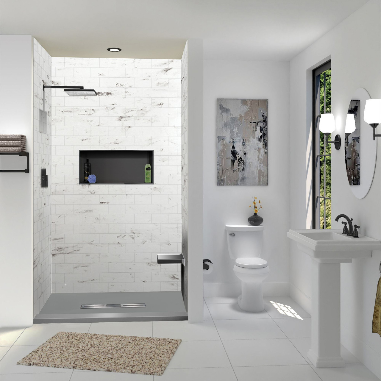 Transolid FZST6032C-40 Trimslate 60-in x 32-in Shower Base with Adjustable Single Threshold and Center Drain, Dark Grey