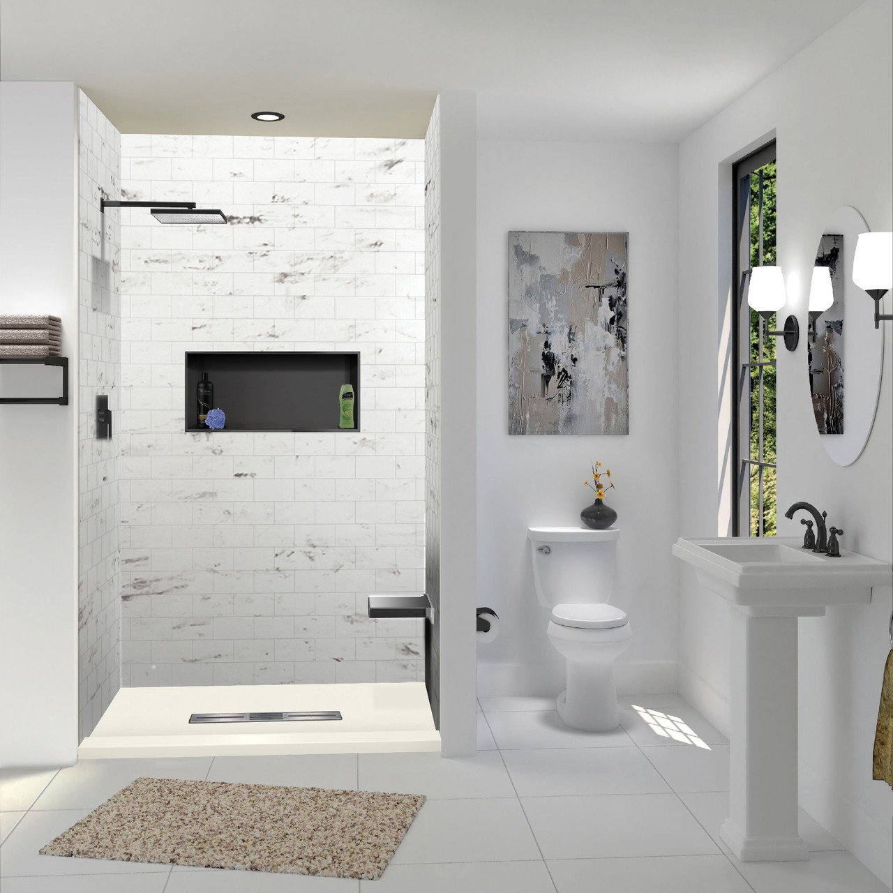 Transolid FZST6032C-32 Trimslate 60-in x 32-in Shower Base with Adjustable Single Threshold and Center Drain, Cameo