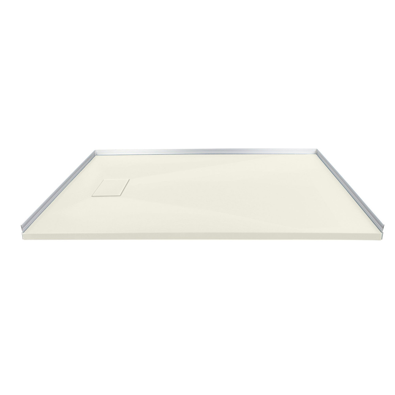 Transolid FZSR6332-32 Trimslate 63-in x 32-in Zero Threshold Tub Replacement Shower Base with End Drain, Cameo