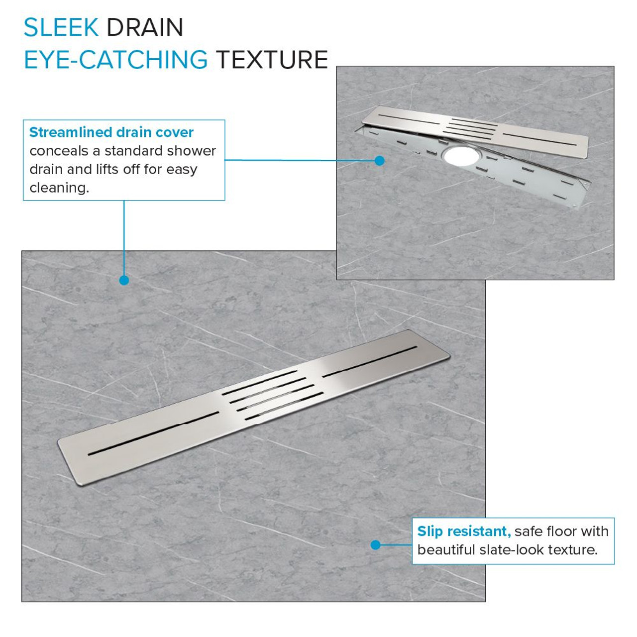 Transolid FZSP7248C-59 Trimslate Plus 72-in x 48-in Zero Threshold Shower Base with Center Drain, Ashy Grey