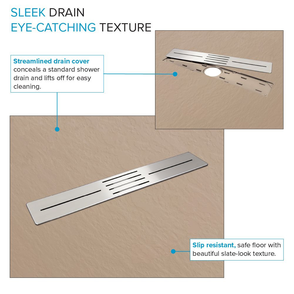 FZSP7248C-33 Trimslate Plus 72-in x 48-in Zero Threshold Shower Base with Center Drain, Beach