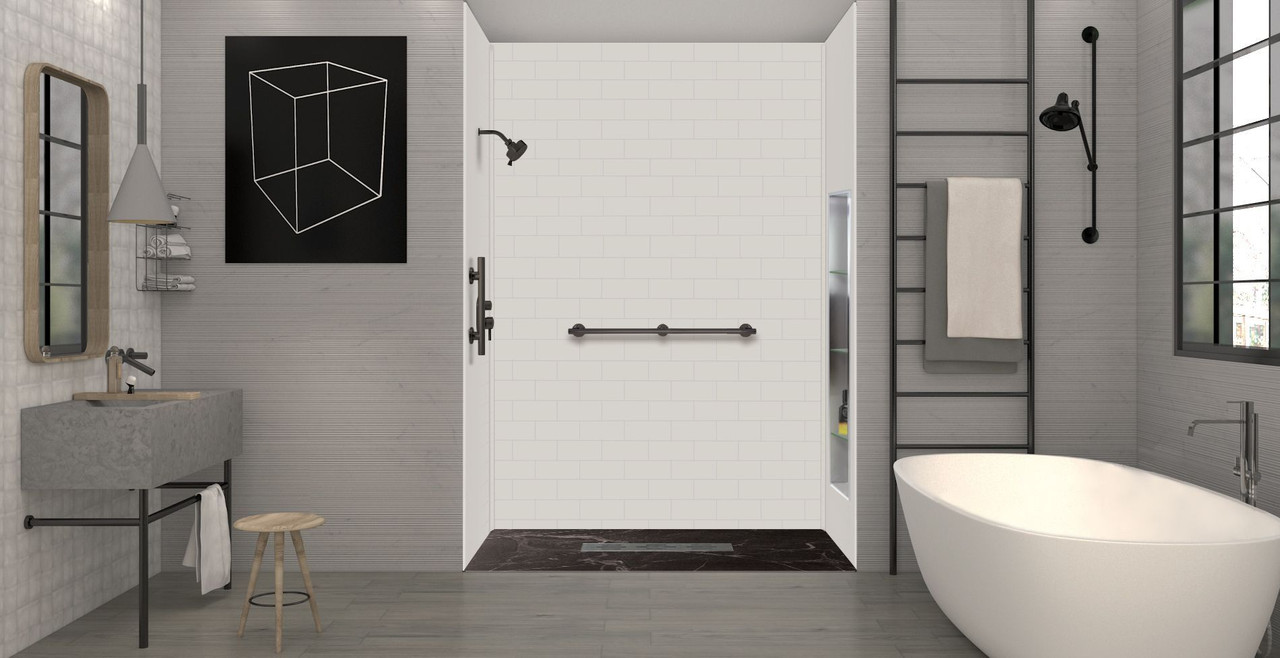 Transolid FZSP6042C-61 Trimslate Plus 60-in x 42-in Zero Threshold Shower Base with Center Drain, Sterling Black