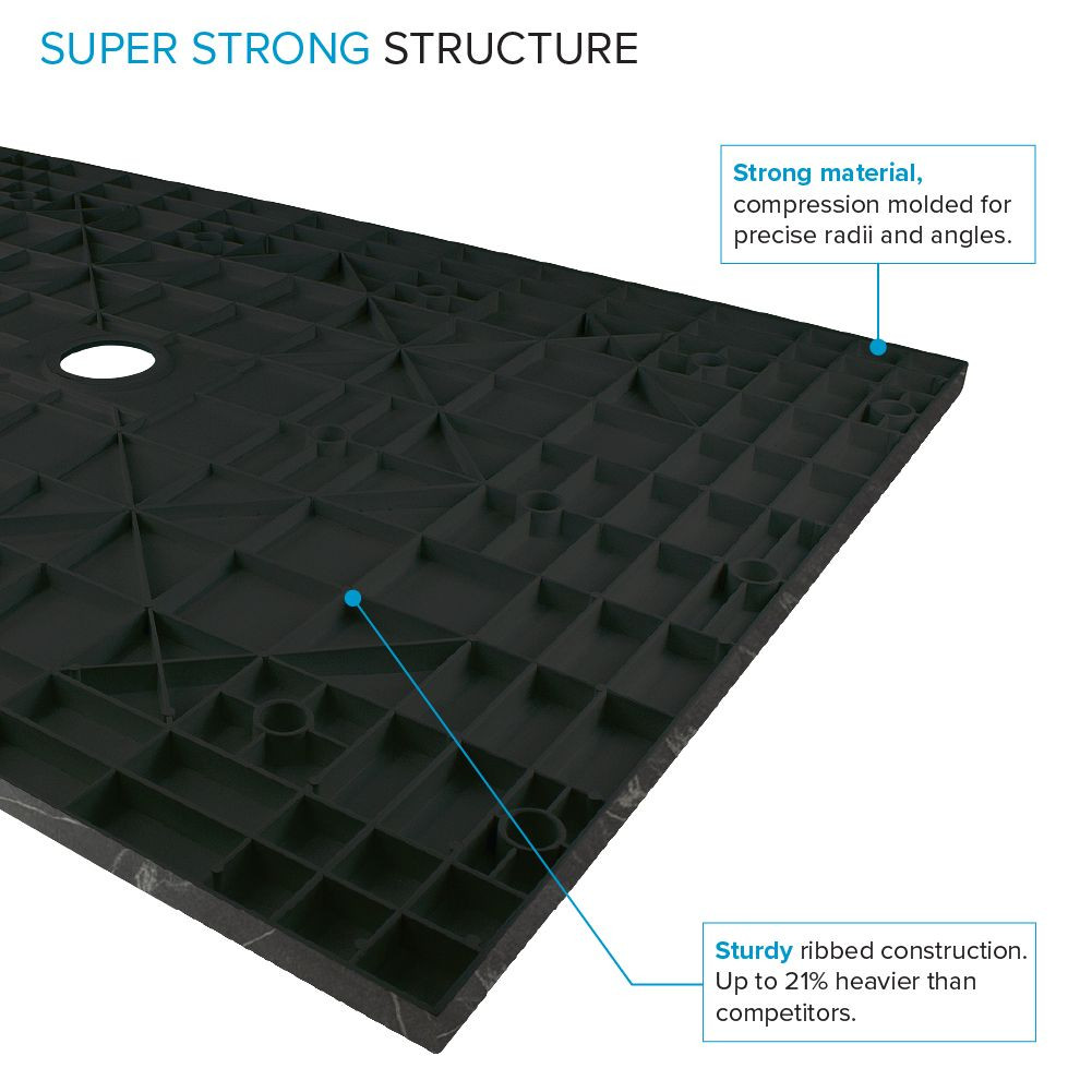 FZSP6042C-61 Trimslate Plus 60-in x 42-in Zero Threshold Shower Base with Center Drain, Sterling Black