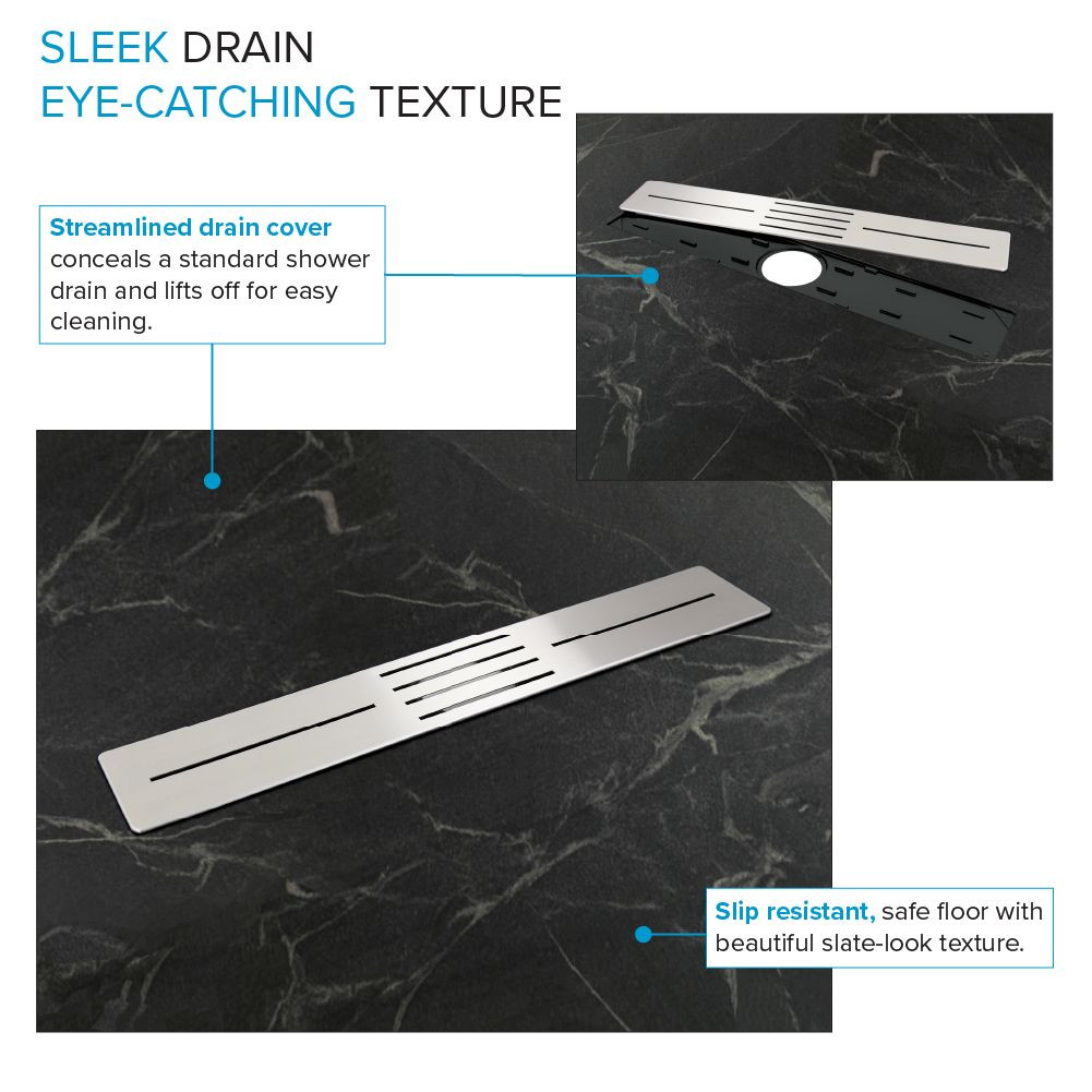 FZSP6042C-61 Trimslate Plus 60-in x 42-in Zero Threshold Shower Base with Center Drain, Sterling Black