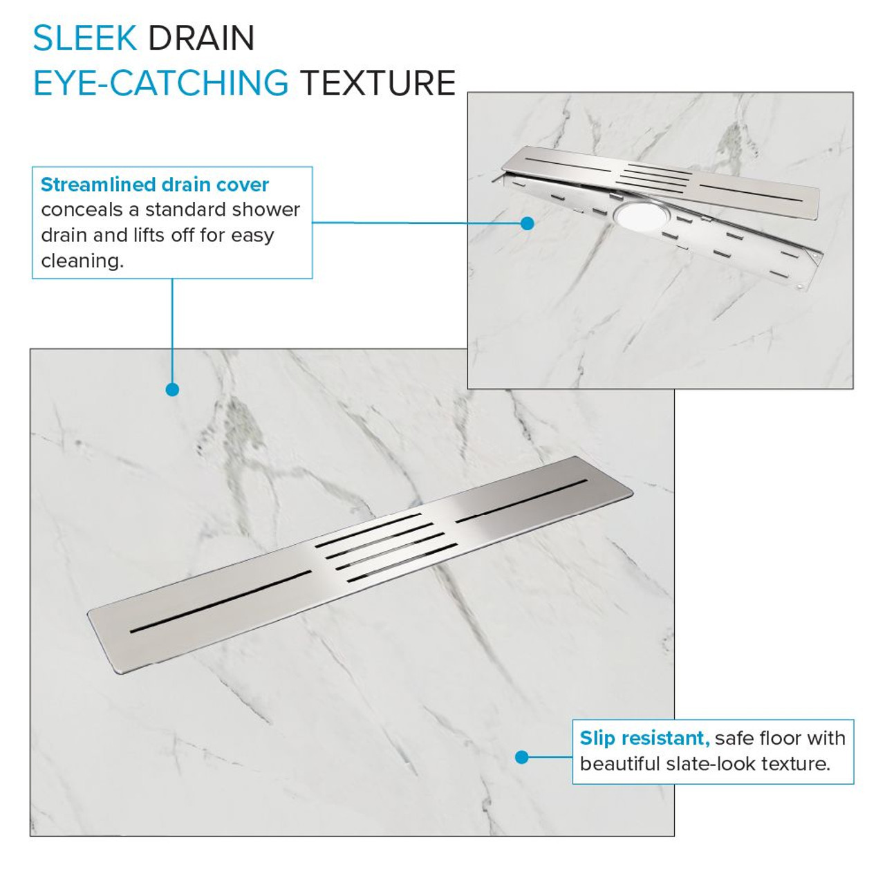 Transolid FZSP6042C-60 Trimslate Plus 60-in x 42-in Zero Threshold Shower Base with Center Drain, Calcite