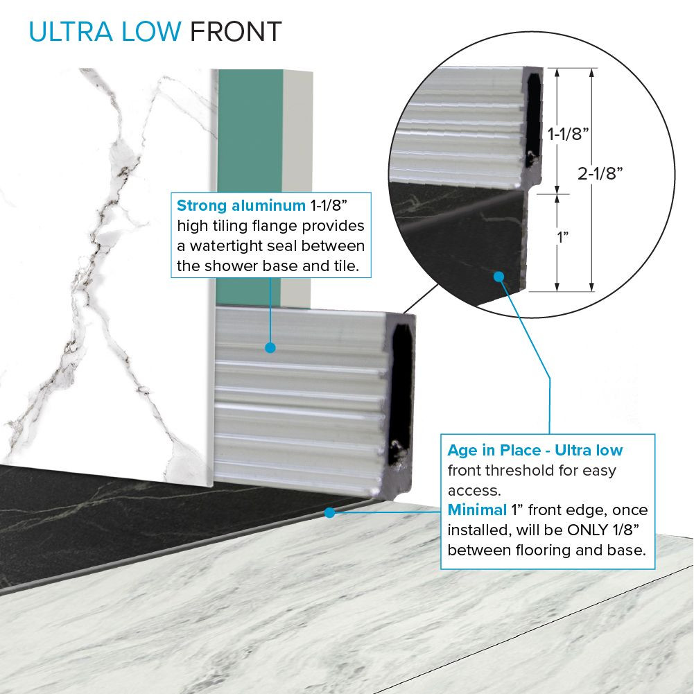 FZSP6036C-61 Trimslate Plus 60-in x 36-in Zero Threshold Shower Base with Center Drain, Sterling Black