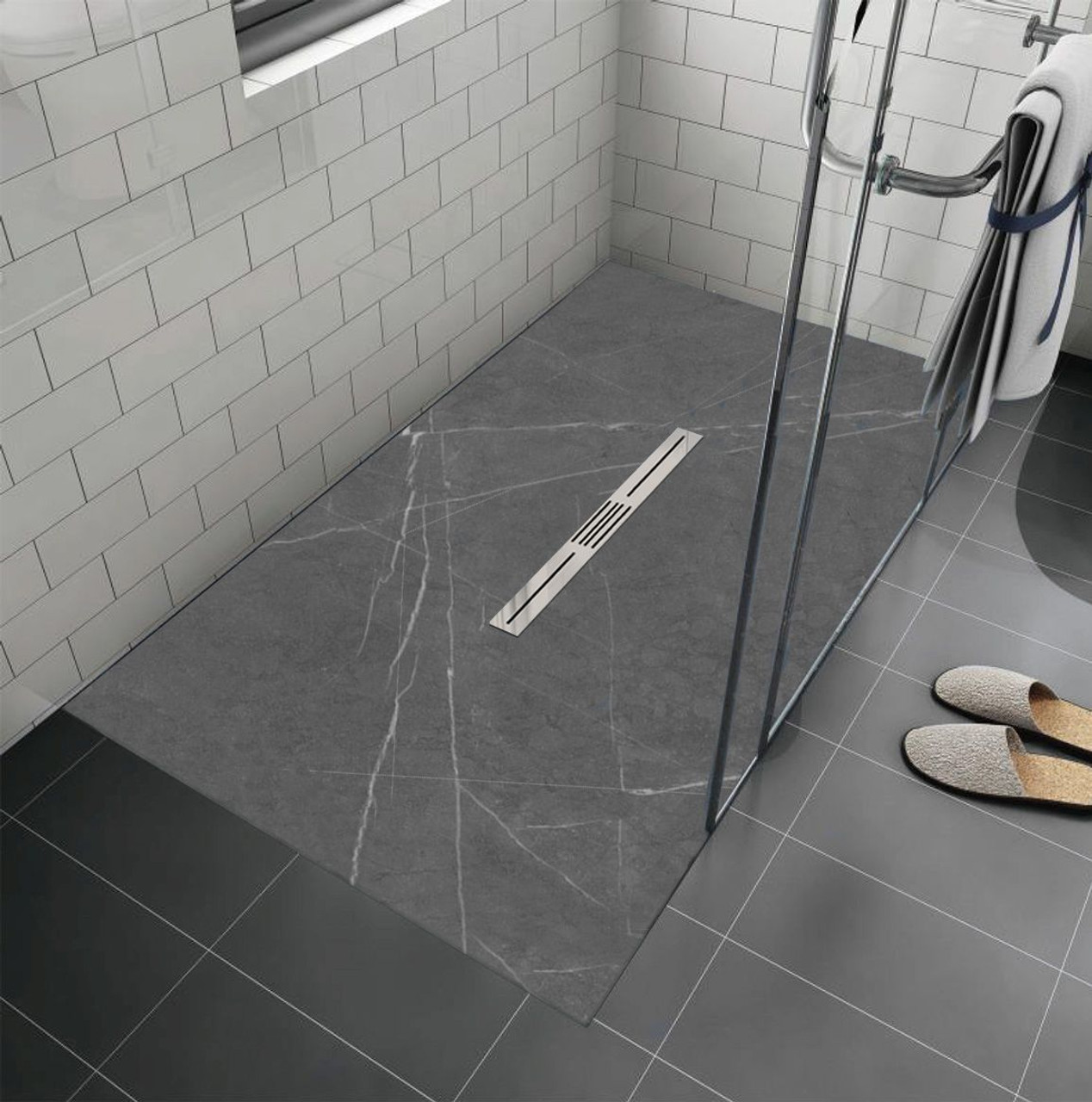 Transolid FZSP6036C-59 Trimslate Plus 60-in x 36-in Zero Threshold Shower Base with Center Drain, Ashy Grey