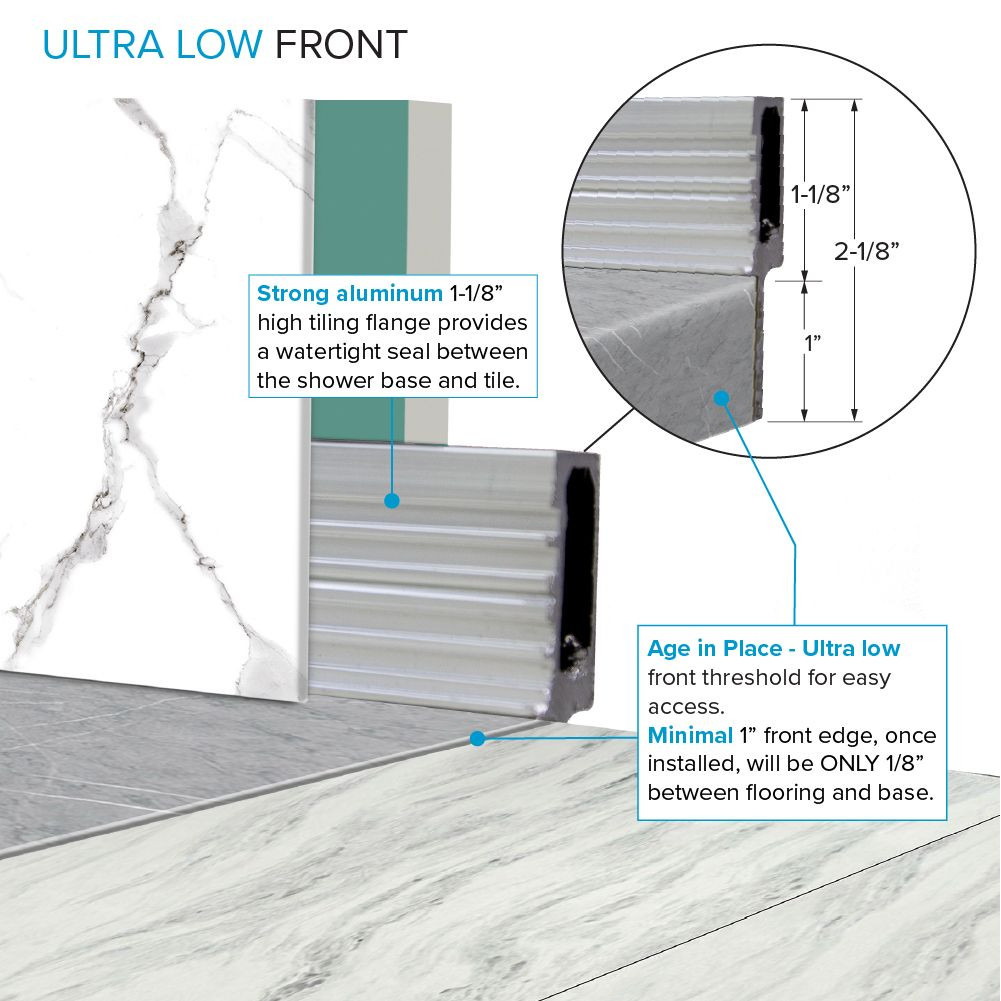 FZSP6036C-59 Trimslate Plus 60-in x 36-in Zero Threshold Shower Base with Center Drain, Ashy Grey