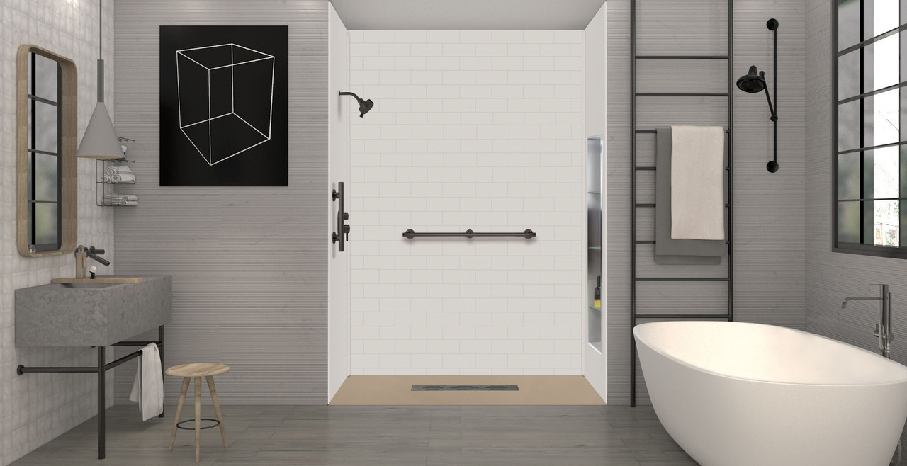 Transolid FZSP6036C-33 Trimslate Plus 60-in x 36-in Zero Threshold Shower Base with Center Drain, Beach