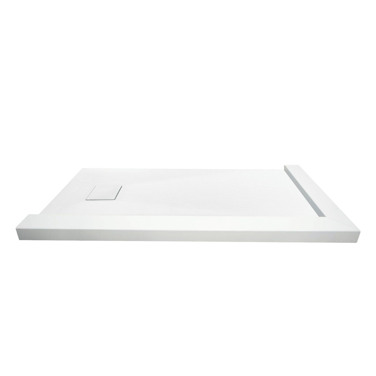 Transolid FZSDTR6336-31 Trimslate 63-in x 36-in Tub Replacement Shower Base with Adjustable Double Threshold and End Drain, White