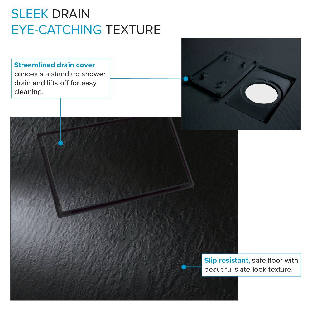 FZSDTR6336-09 Trimslate 63-in x 36-in Tub Replacement Shower Base with Adjustable Double Threshold and End Drain, Black