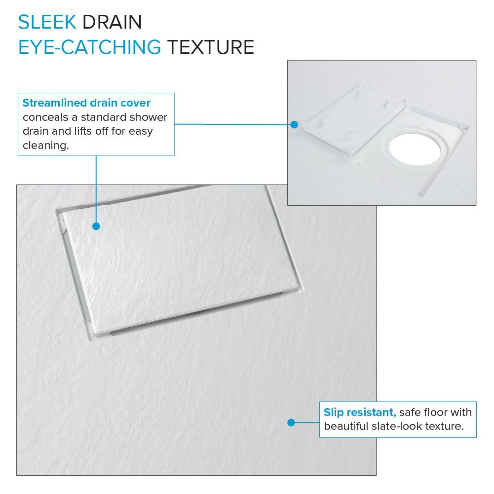 FZSDTR6036-31 Trimslate 60-in x 36-in Tub Replacement Shower Base with Adjustable Double Threshold and End Drain, White