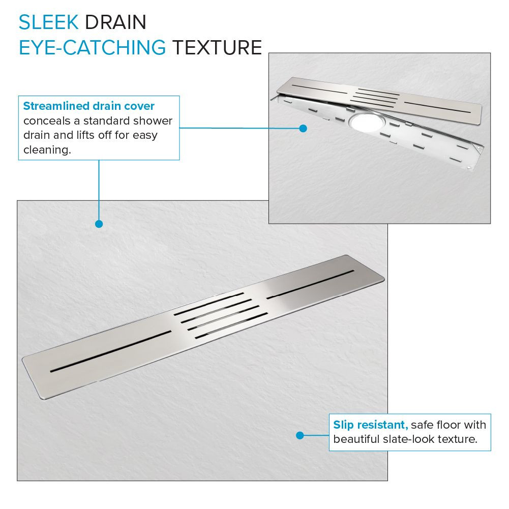 FZSDT7242C-31 Trimslate 72-in x 42-in Shower Base with Adjustable Double Threshold and Center Drain, White
