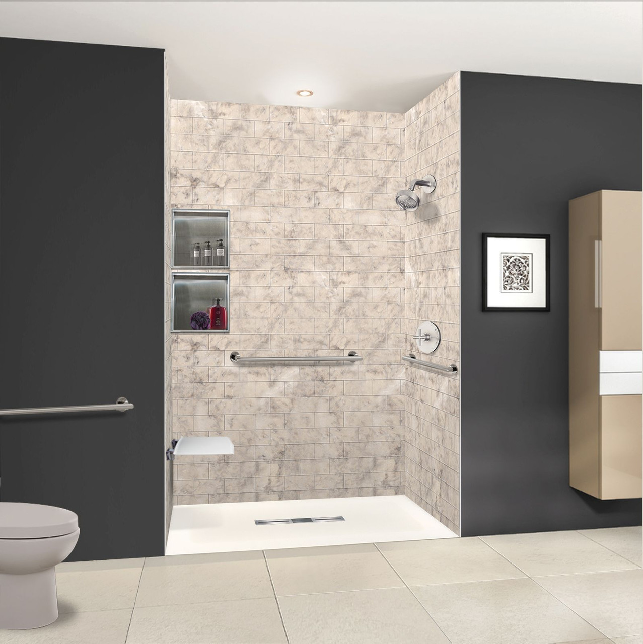 FZS6736C-32 Trimslate 67-in x 36-in Zero Threshold Shower Base with Center Drain, Cameo