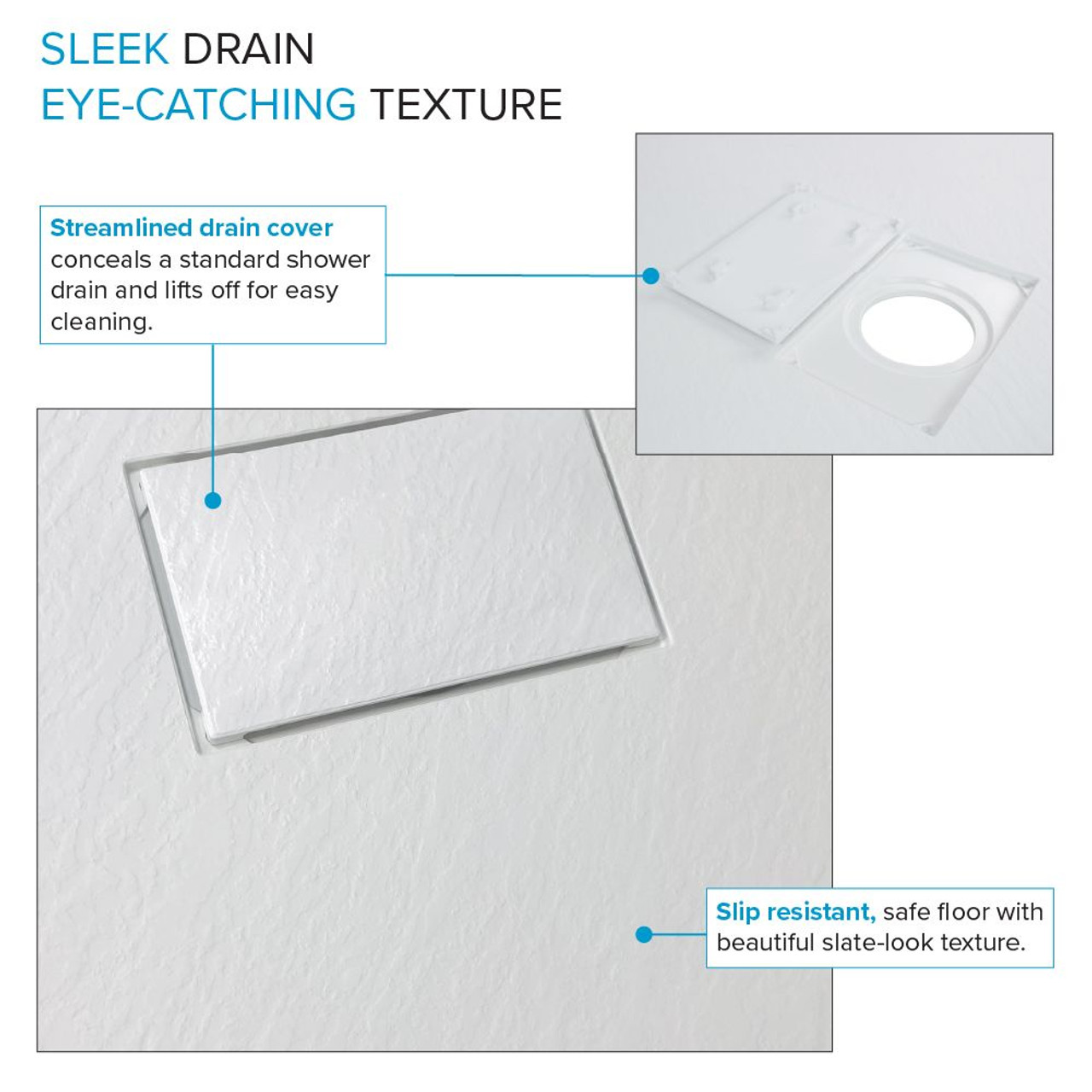 Transolid FZS6736-31 Trimslate 67-in x 36-in Zero Threshold Shower Base with End Drain, White