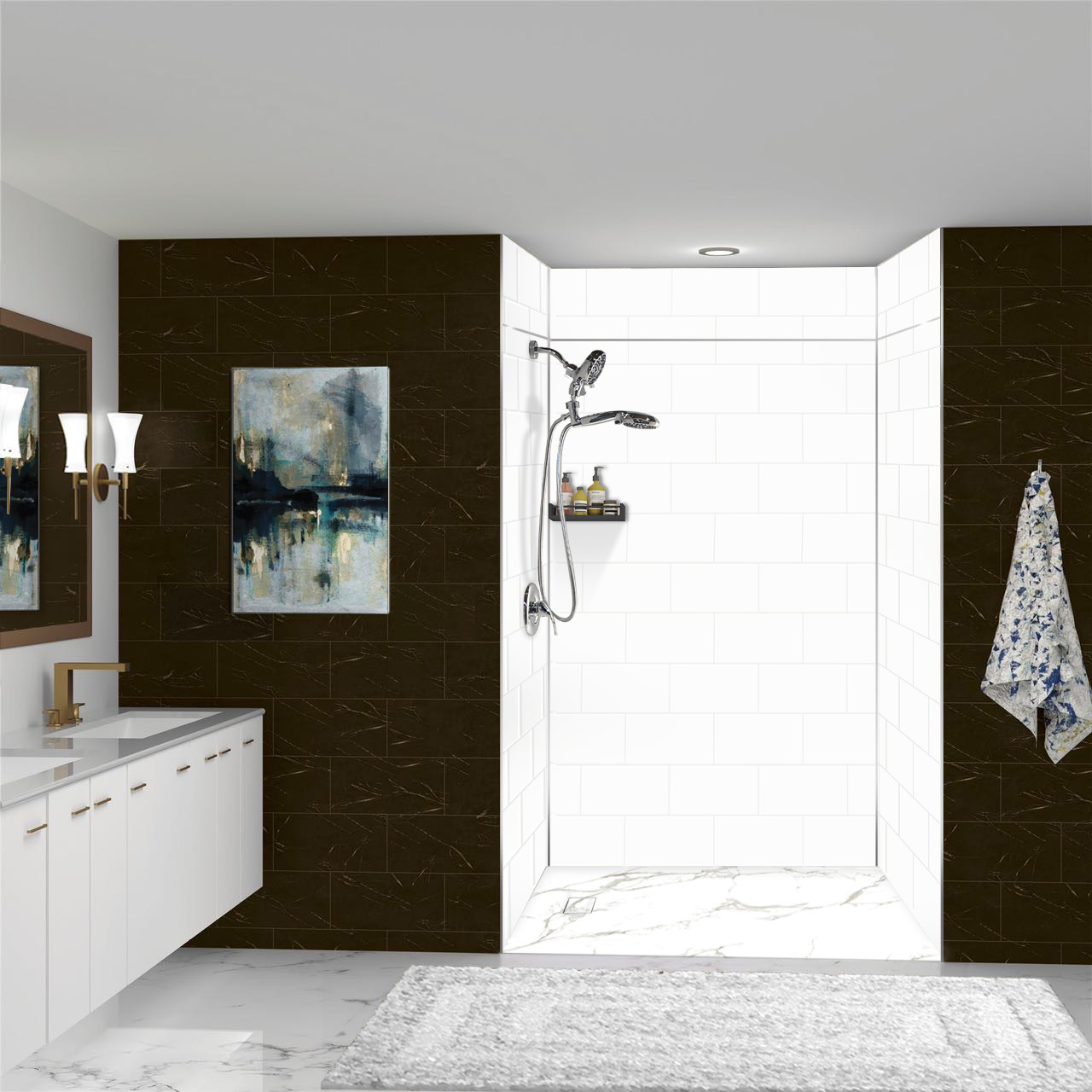 Transolid PWKX60368412-531 Prodigy 60-in x 36-in x 96-in Shower Wall Kit with Extension, White Horizontal Tile