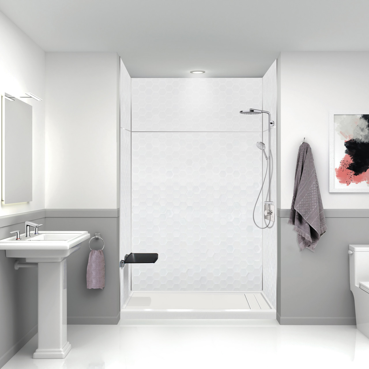 Transolid PWKX60367224-631 Prodigy 60-in x 36-in x 96-in Shower Wall Kit with Extension, White 3D Hexagon