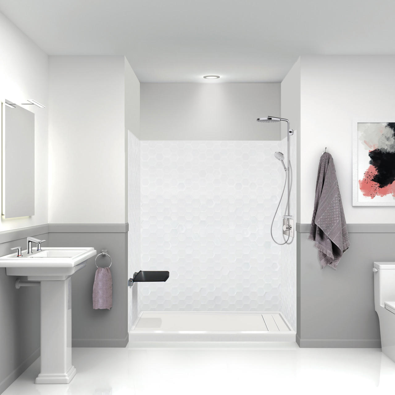 Transolid PWK603672-631 Prodigy 60-in x 36-in x 72-in Shower Wall Kit, White 3D Hexagon