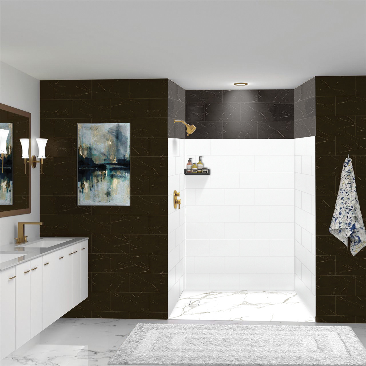 Transolid PWK603672-531 Prodigy 60-in x 36-in x 72-in Shower Wall Kit, White Horizontal Tile