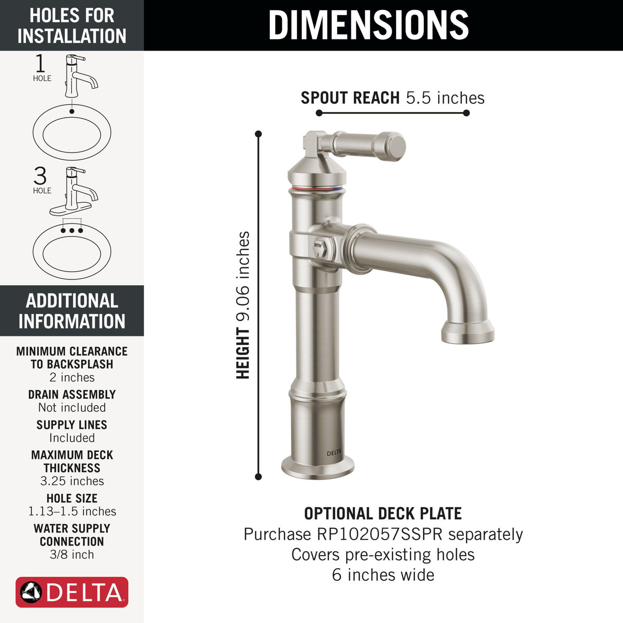 684-SS-PR-DST Broderick 7.13-in x 2.00-in x 9.06-in Single Handle Bathroom Faucet, Lumicoat Stainless