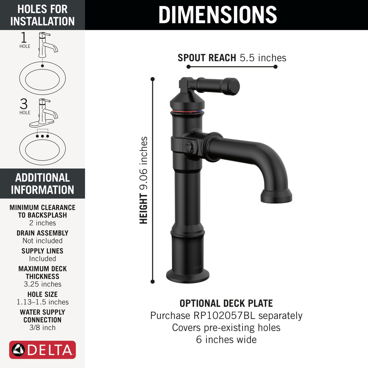 684-BL-DST Broderick 7.13-in x 2.00-in x 9.06-in Single Handle Bathroom Faucet, Matte Black