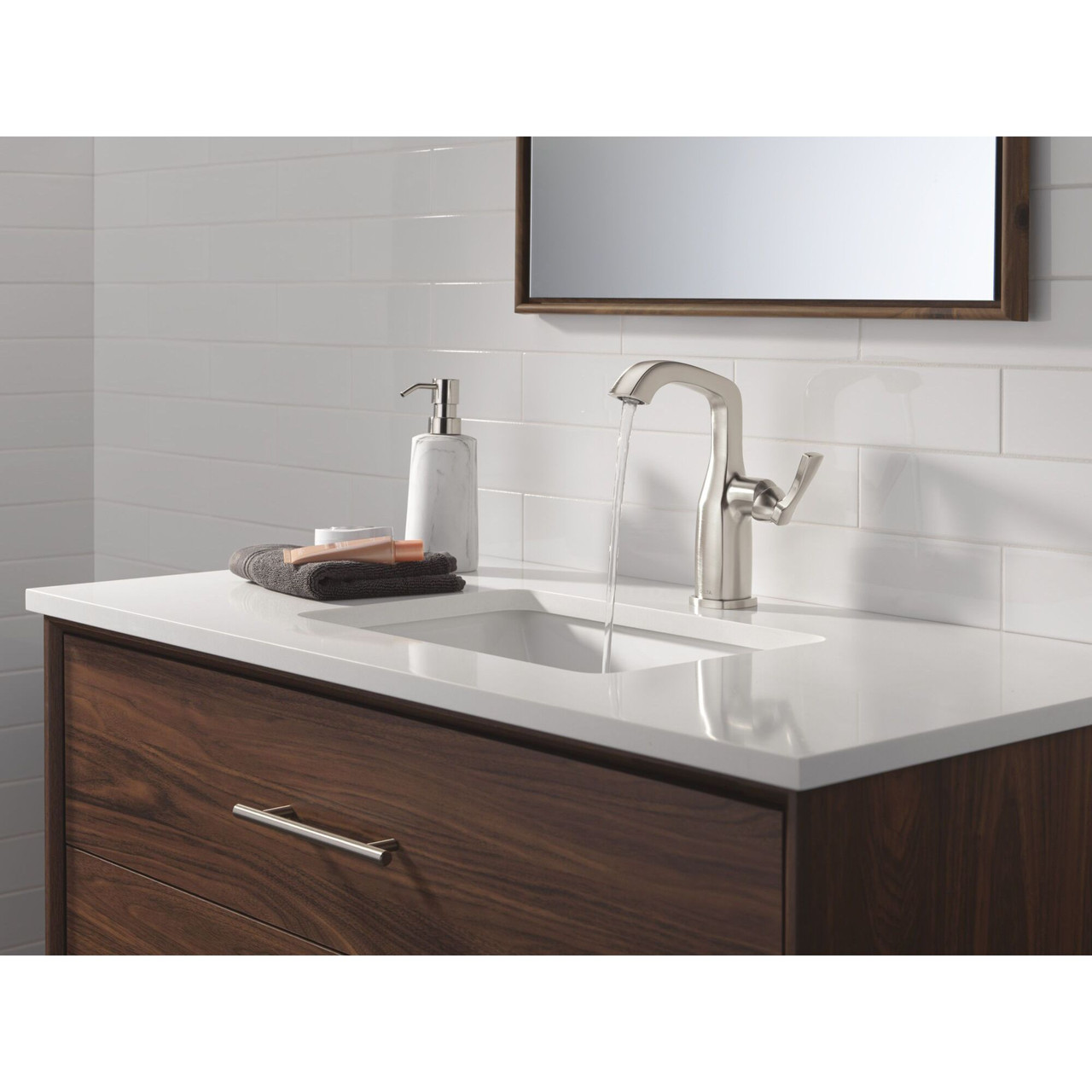 676-SS-PR-DST Stryke 4.38-in x 6.56-in x 8.94-in Single Handle Mid-Height Bathroom Faucet, Lumicoat Stainless