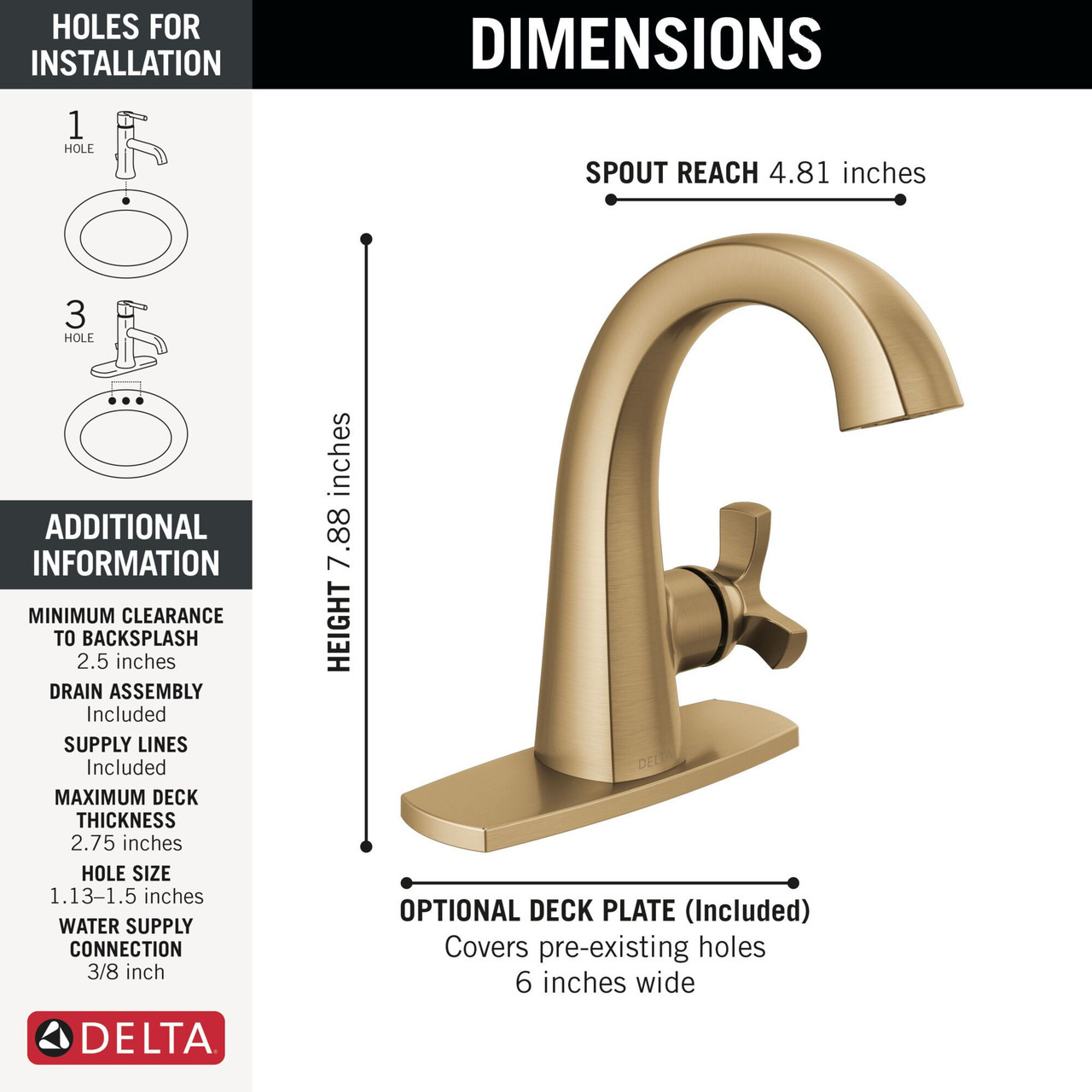 Delta 5776-CZ-PR-MPU-DST Stryke 6.56-in x 6.00-in x 6.88-in Single Handle Bathroom Faucet, Lumicoat Champagne Bronze