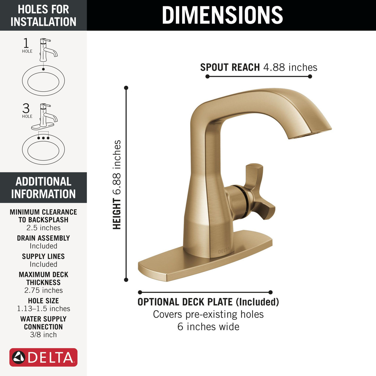 Delta 5766-CZ-PR-MPU-DST Stryke 6.56-in x 6.00-in x 6.88-in Single Handle Bathroom Faucet, Lumicoat Champagne Bronze